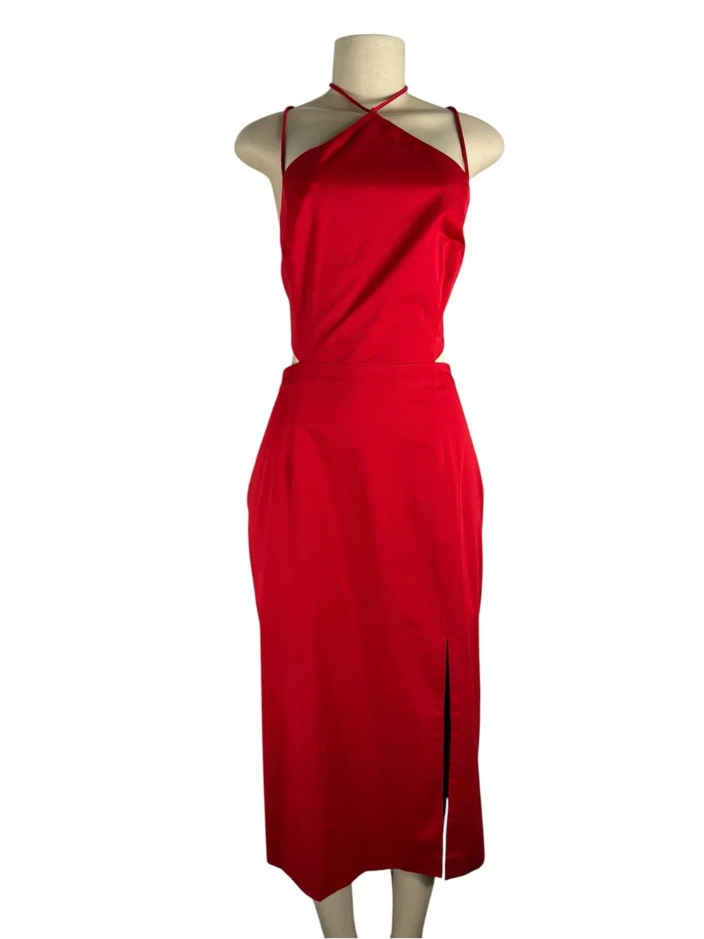 FREE PEOPLE X FAME & PARTNERS Red Lace-Up Backless Midi Dress